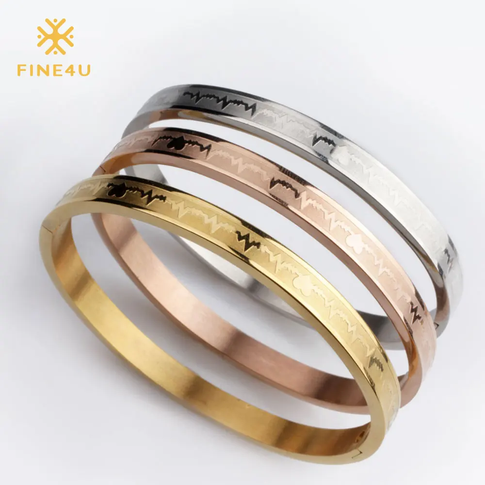 Новинка FINE4U B061 браслет с электрокардиограммой для мужчин и женщин 316L браслеты и браслеты из нержавеющей стали 3 цвета на выбор