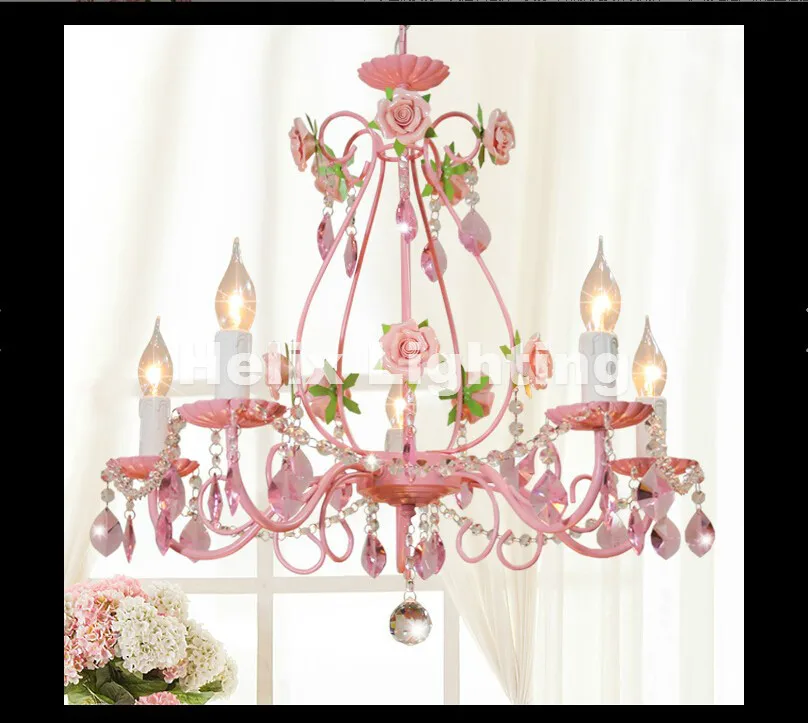Pink Modern European Chandelier lamp Lustre Pendant Light Pink Rose Flower Light Fixture E14