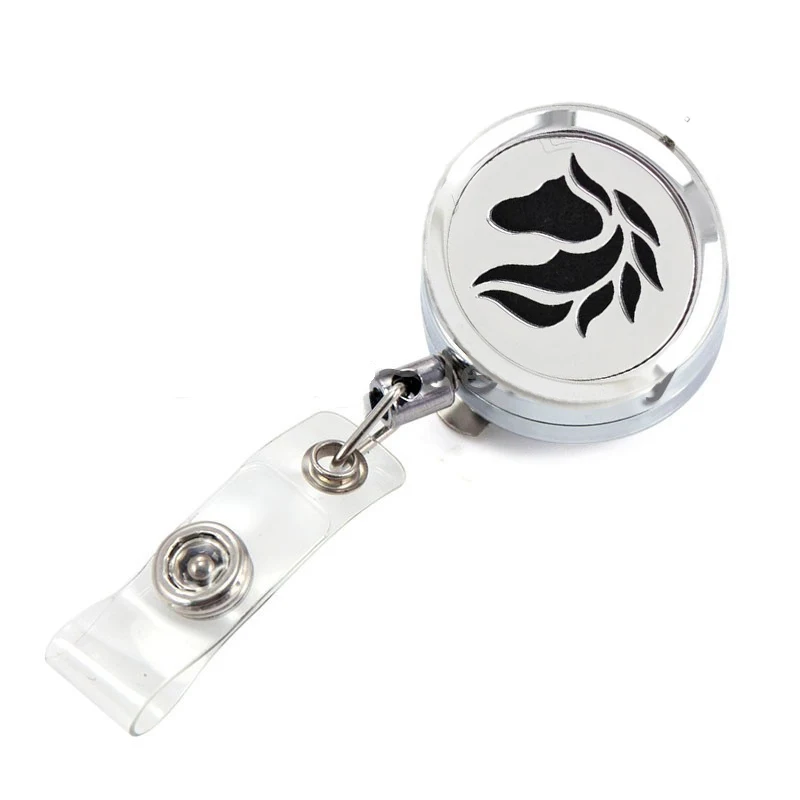

New Arrival 30MM Horse Perfume Locket Metal Retractable Badge Reel Key ID Card Clip Ring Lanyard Free Pads