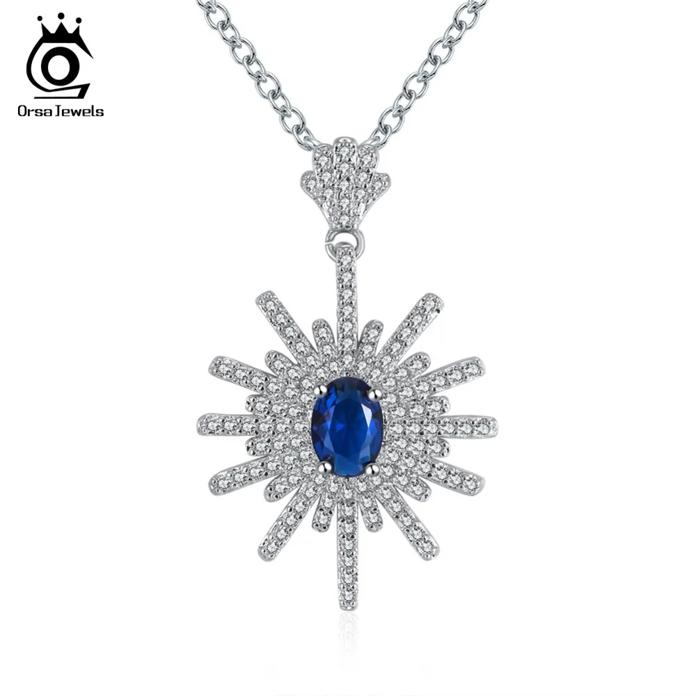 ORSA JEWELS, роскошное модное женское ожерелье, s& Кулоны, зазубренная Установка AAA, голубой кубический циркон, Очаровательное ожерелье, вечерние ювелирные изделия ON146