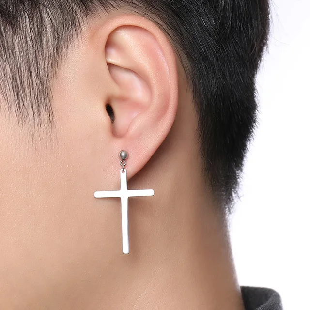 Men S Large Cross Cartilage Ear Stud Earring Piercing Tragus Helix Men S Large Cross Cartilage Ear Stud Earring Piercing Tragus Helix Barbell Stainless Steel Earing Male