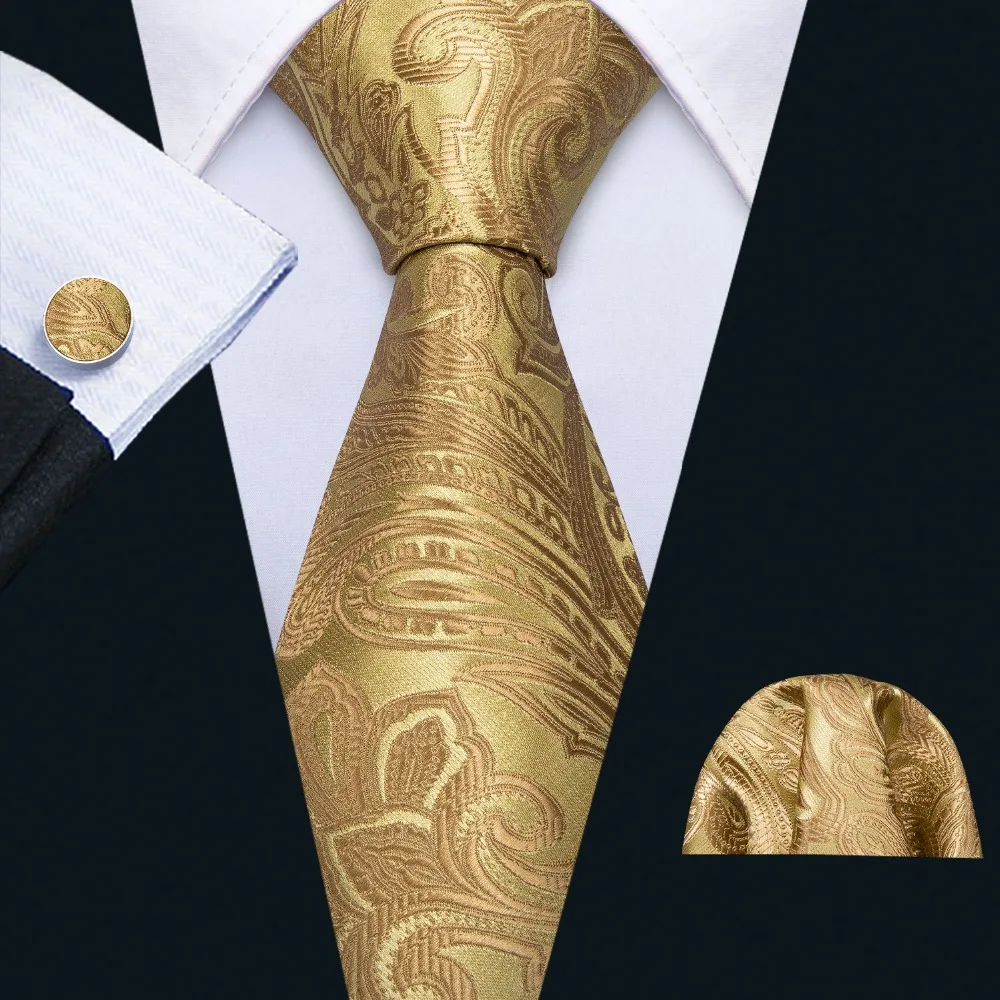 Мужской свадебный галстук, золотой шелковый галстук с узором пейсли, набор носовой одежды Barry. Wang, 8,5 см, модные дизайнерские галстуки на шею для мужчин, вечерние галстуки, Прямая поставка, FA-5150