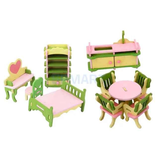 Special Price 10 Pieces Set 1/12 Dollhouse Miniature Wooden Furniture Bed Table Chair Cupboard Bedroom Dining Rooms Items Special Price 10 Pieces Set 1/12 Dollhouse Miniature Wooden Furniture Bed Table Chair Cupboard Bedroom Dining Rooms Items