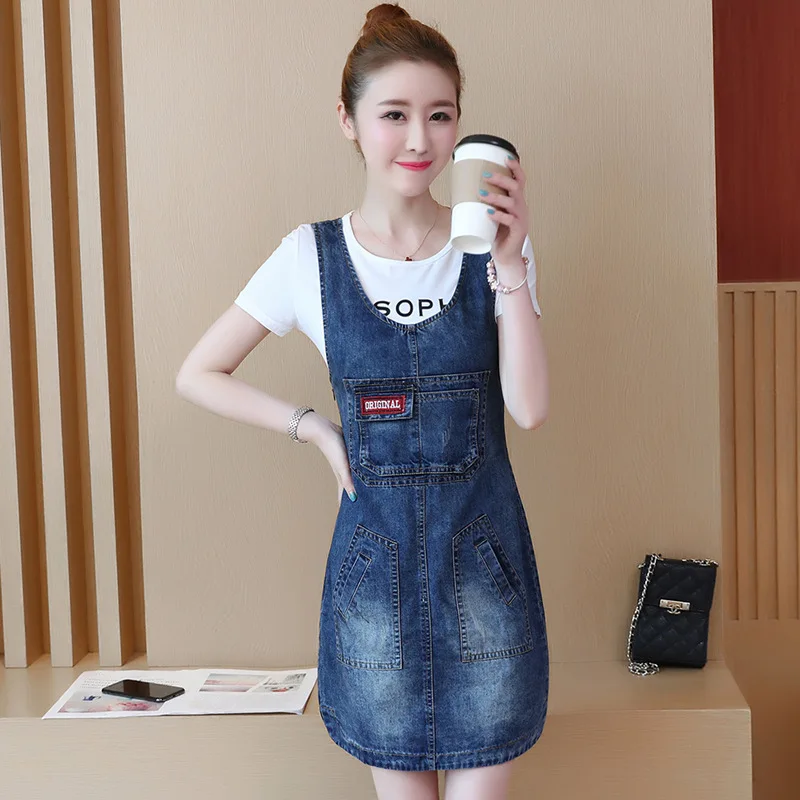 New Fashion Denim Jumper Dress Mid-Long Sleeve Dress Denim skirt