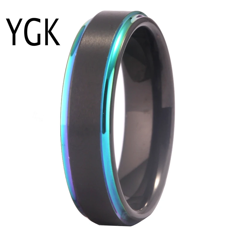 

Ring for Women Wedding Band Engagement Rings Female Bridal Jewelry Matte Black Tungsten With Rainbow Step Ring Anniversary Gift