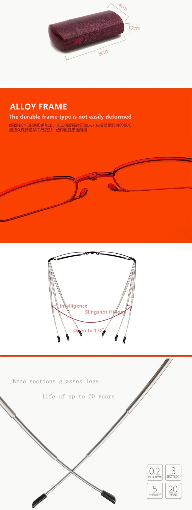 Foldable Reading Glasses Women Mini Portable Metal Folding Reading Eyeglasses Men Eyewear Hyperopia 1.0 1.5 2.0 2.5 3.0