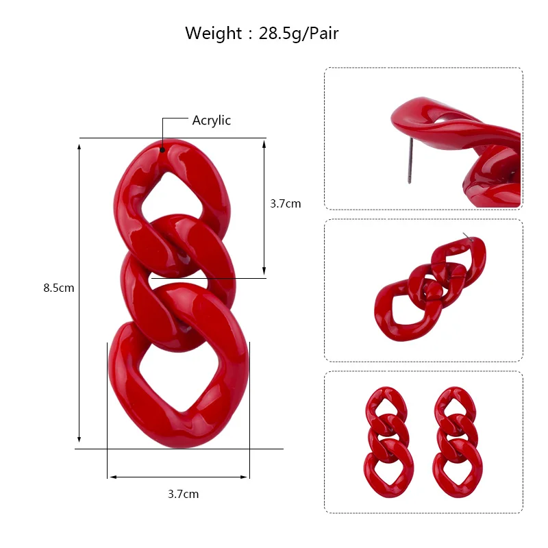 Vintage Fashion Resin Earrings for Women Big Long Geometric Chain Acrylic Drop Earring for Girls Party Gifts Simple Jewelry (6)