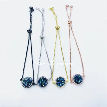 

10pcs/lot Stunning Bracelet Micro Pave Cubic Zirconia Round Charm Abalone Shell Adjustable Link Bracelet Pulseras Bisuseria