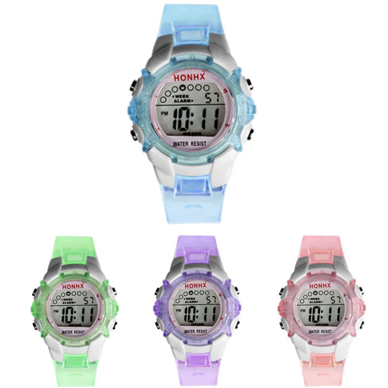 

Montre Enfant Garcon Waterproof Children Girls Digital LED Quartz Alarm Date Sports Wrist Watch in Pink Blue Green and Purple