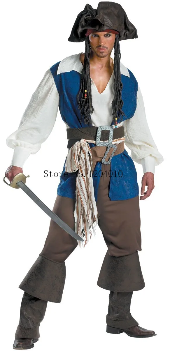 Человек пират Джек Косплей костюмы пиратов Карибского моря костюмы на Хэллоуин игра мужская одежда мода плюс размер XL пират