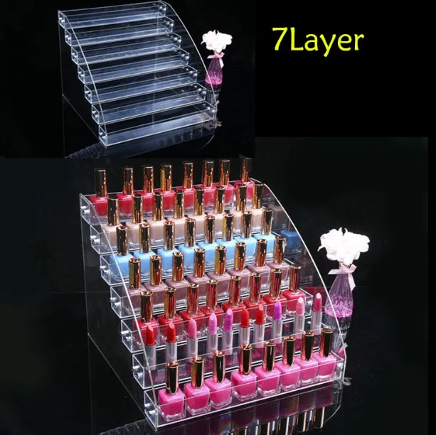 

Fashion 7 Tiers Clear Acrylic Cosmetic Makeup Nail Polish Varnish Display Stand Rack Holder Organizer Storage Box
