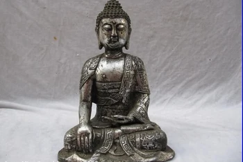 

song voge gem S0125 tibet Folk Fane Old White Bronze Lucky Eight treasures Tathagata Amitabha Buddha