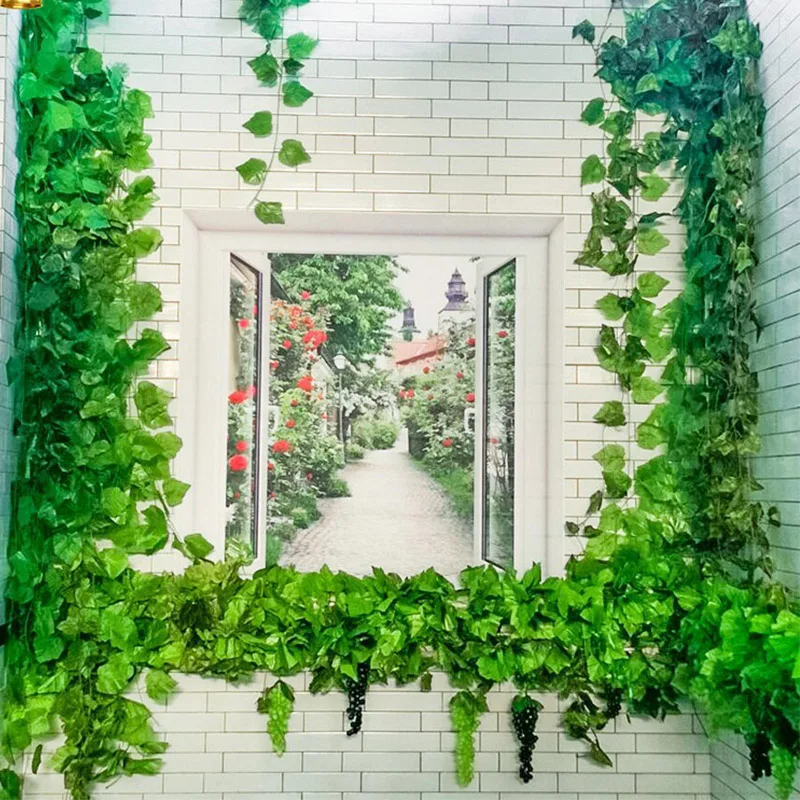 

2M Long Artificial Green Plants Ivy Leaves Parthenocissus Begonia Emulation Vines Courtyard shop Decoration Leafy Plants