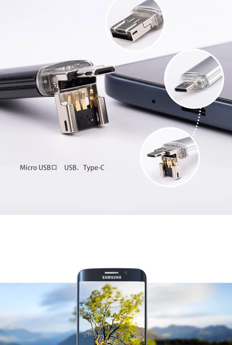 3.0USB Тип-C OTG USB флеш-накопитель 64Гб 3In1 (Тип-C/MicroUSB/USB3.0) с накатанной головкой флеш-накопитель расширительный бак для ПК планшетный