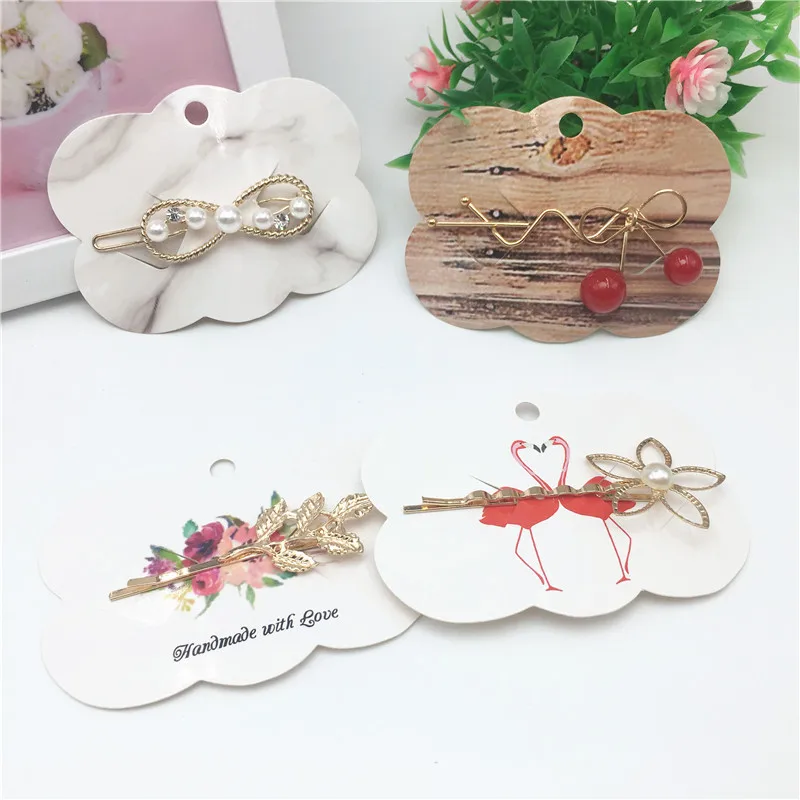 48Pcs Paper Vomen Hair Accessory Hairpin Packing Cards Hair Clip Displays Card 6.5*9cm Paper Jewelry Hang Price Tag Cards