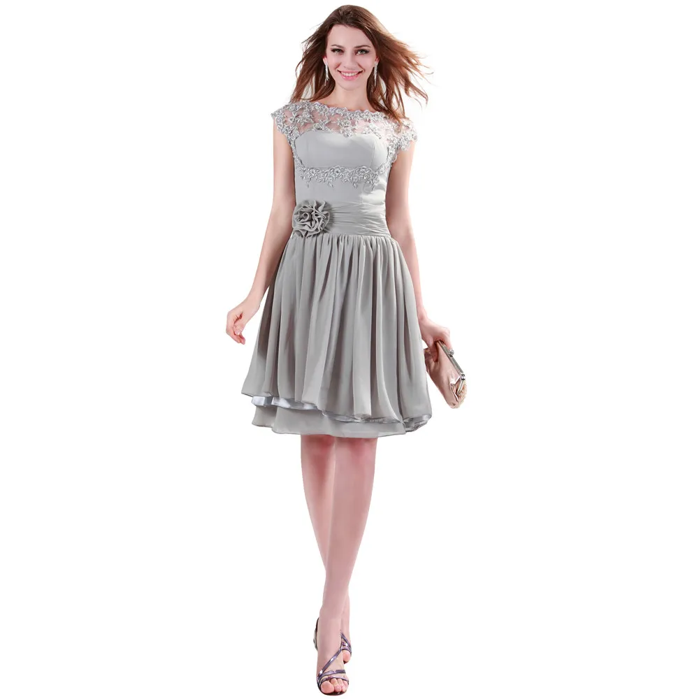 Gray Knee Length Short Chiffon Bridesmaid Dress | Uniqistic.com