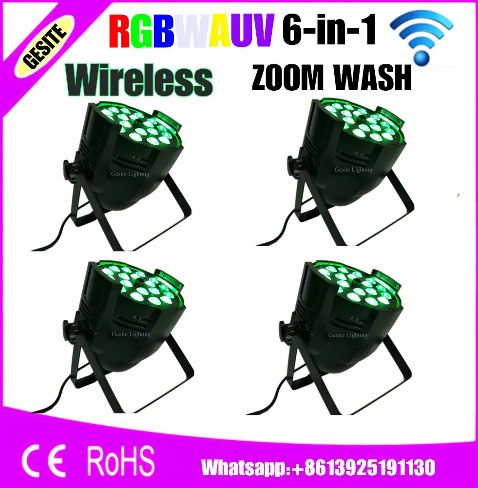 Controle sem Fio 4 Pçs e lote Projetor Interior 18×18 w 6in1 Rgbwa uv Levou Luz Par Led Pode Par Zoom