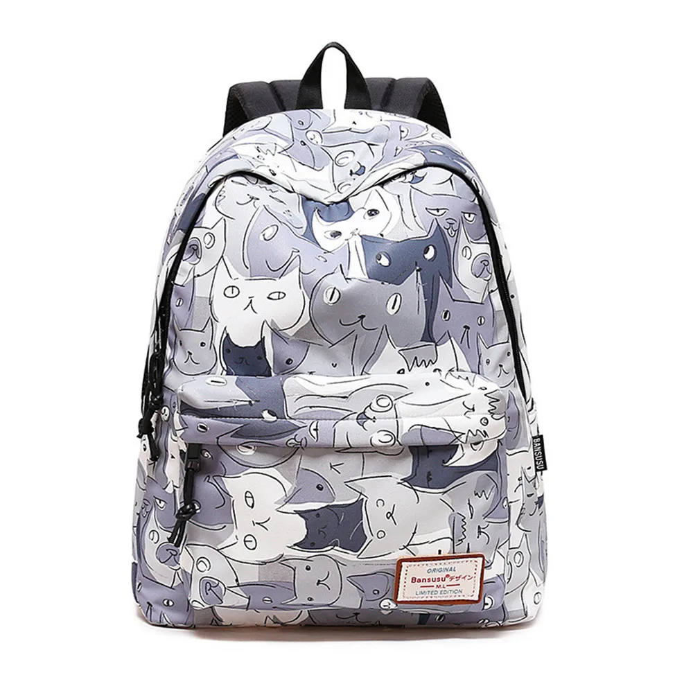 

Trend Women Backpack Preppy Style Female College Students Back Pack Cute Cat Pattern Printing Girls Knapsack School bags