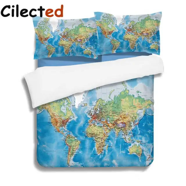 cilected design world map bedding set blue ocean duvet cover with pillow covers soft bedclothes 3pcs