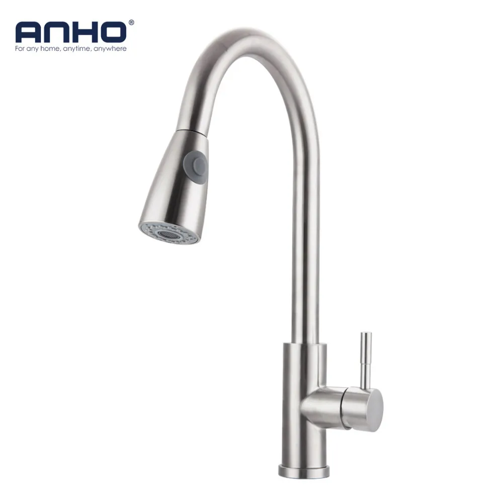 

ANHO Kitchen Faucet Pull Out Type Water Mixer Tap Cold and Hot Sink Faucet Stainless Steel Stand Swivel 360 Degree Two modes
