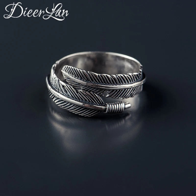 

New Arrivals Pure 925 Sterling Silver Feather Rings for Women Adjustable Size Ring Fashion sterling-silver-jewelry