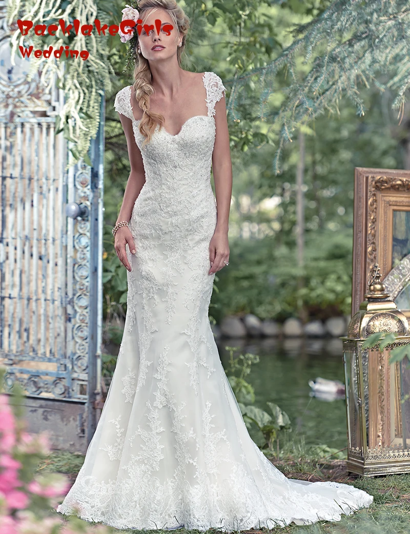 BacklakeGirls Cap Sleeve Lace Appliques font b Custom b font font b Made b font Bride