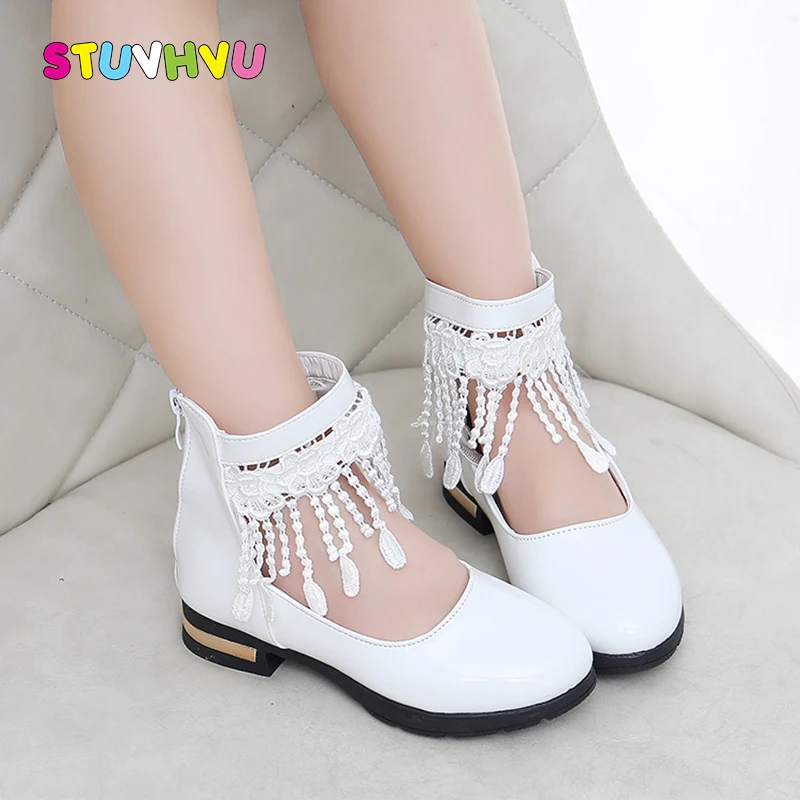 

Girls Princess Shoes Children's Shoes Leather Zipper 2019 Fashion New Tassel Lace Girls Shoes for Kids Red Black Pink White