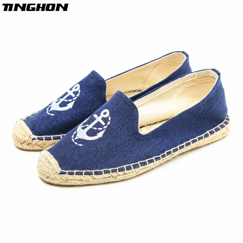 

Fashion Ethnic Casual Espadrilles Anchor Flat New Women Spring Printed Embroider Slip on Fishermen Hemp Rope Shoe 35-44