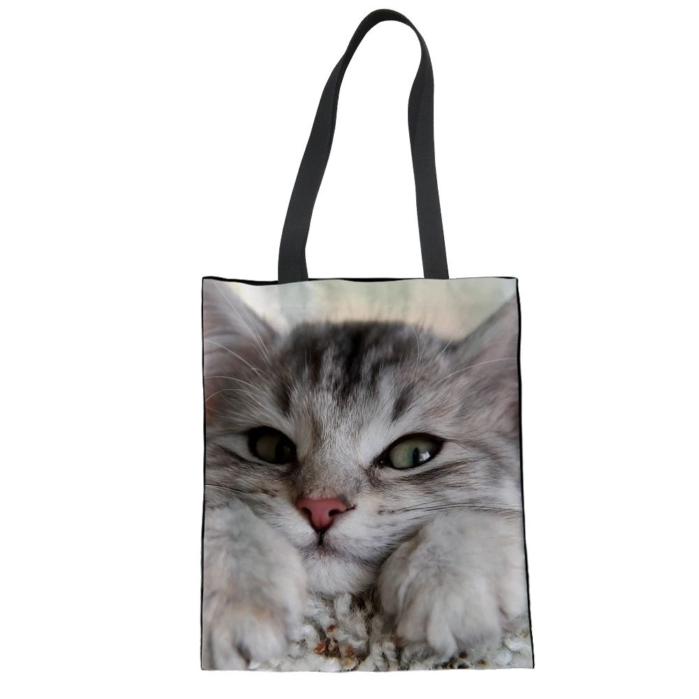 FORUDESIGNS Cute Cat Printed Reusable Grocery Shopping Bags Women Daily