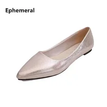 Женские Серебристые милые удобные нескользящие туфли на плоской подошве с острым носком для прогулок без каблука, большие размеры 45, 42, 40, 39, для широкой стопы, американский стиль