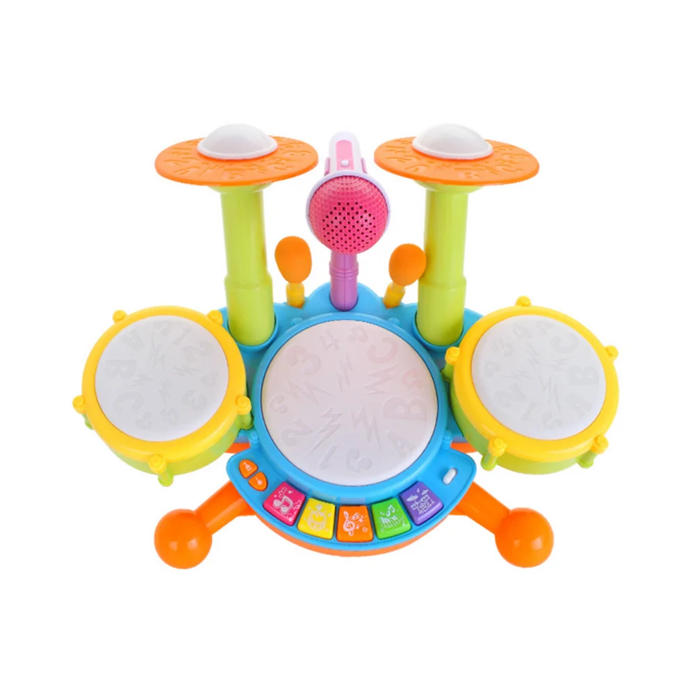 

Kids Dynamic Flash Light Toy Drum Set with Adjustable Microphone Developmental Toy for Boys and Girls best gift