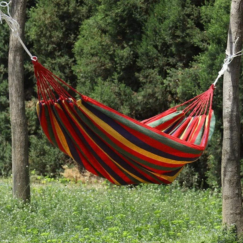 

3pcs Adult Rainbow Canvas Single Double Hammock + Tied Rope + Storage Bag Rollover Swing Ice Mesh Hammock Patio Swings