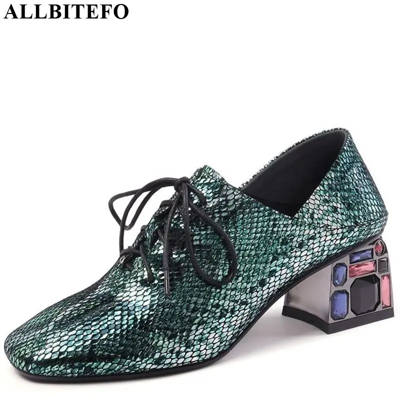 

ALLBITEFO Color diamond heel genuine leather high heels office ladies shoes women high heel shoes party women shoes women heels