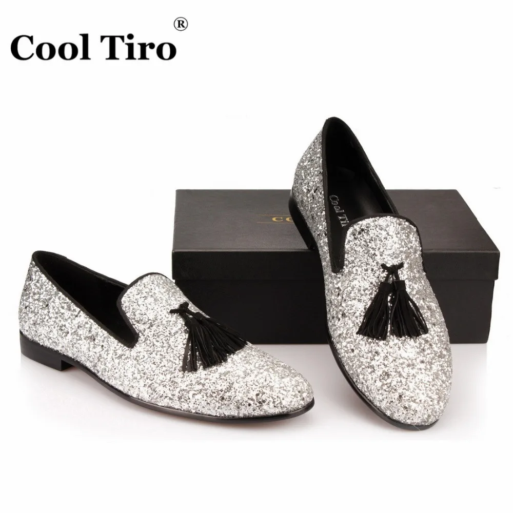 COOL TIRO мужские с серебряными пайетками вечерние туфли, лоферы из ткани класса люкс; комнатные тапочки; очень модные мокасины Выпускной, свадьба обувь ручной работы