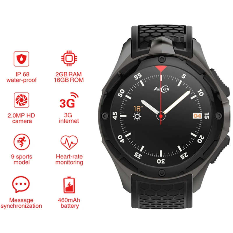 Смарт часы MTK 6580 16 ГБ + 2 Гб камера МП 6 3 дюймовый AMOLED экран Nano SIM Wi Fi BT4.0 GPS 3G телефон