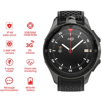 

MTK 6580 16GB+2GB smart watch 2MP Camera 1.39-Inch AMOLED Screen Nano SIM WIFI BT4.0 GPS 3G Smart braclet Phone for ios android