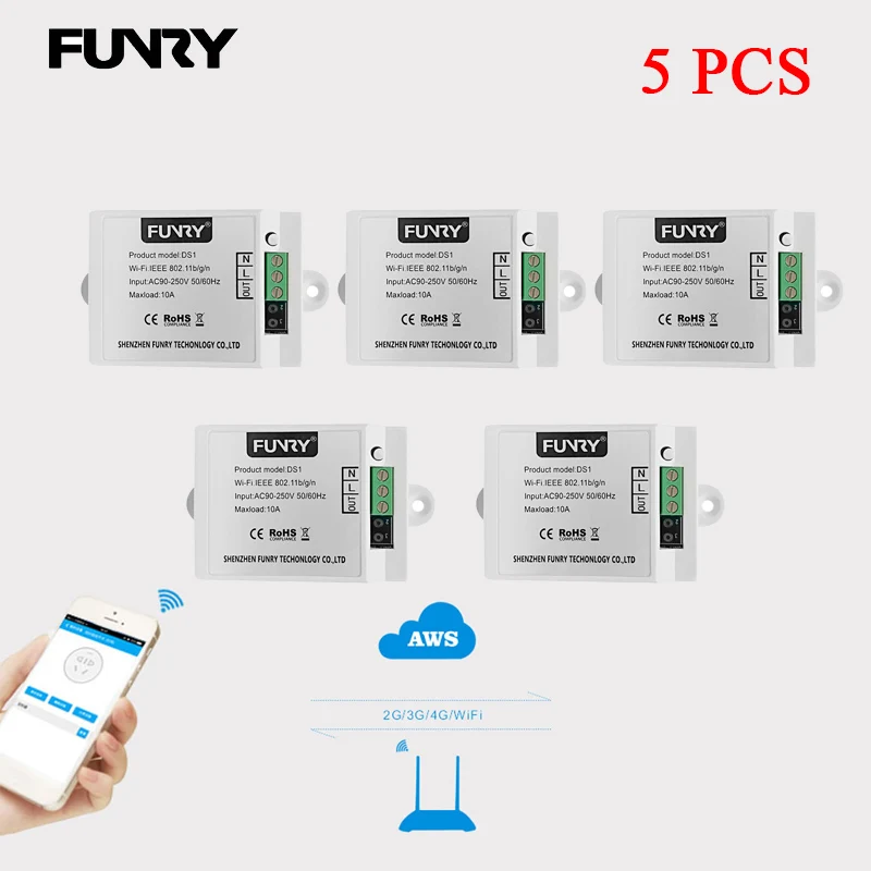 5 шт. funry DIY дистанционного Беспроводной выключатель универсальный модуль Wi-Fi