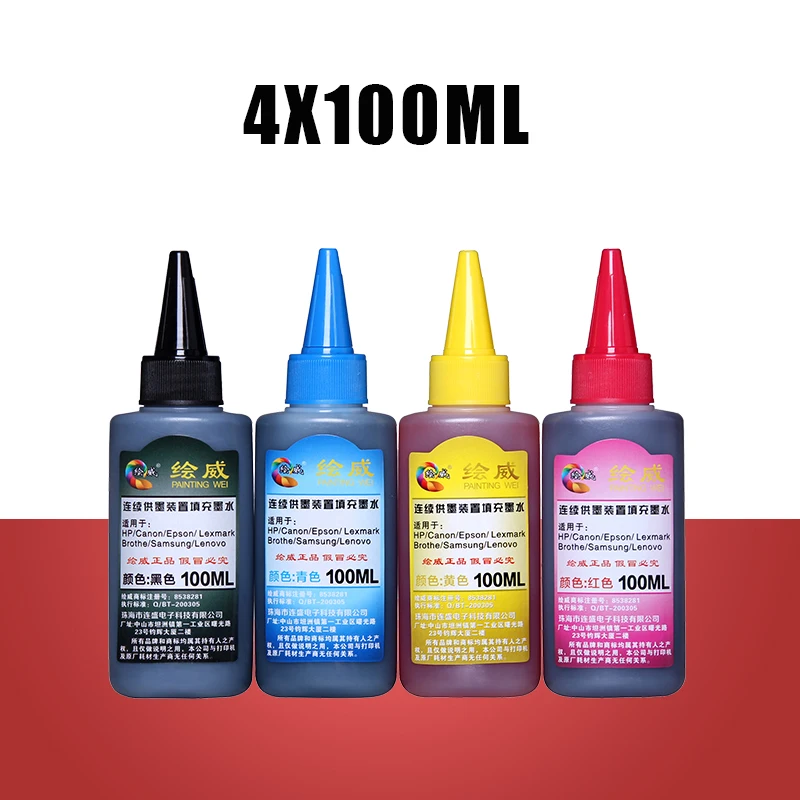 4 x 100ml Universal Compatible Refill Dye Ink kit For HP for Canon for Brother for