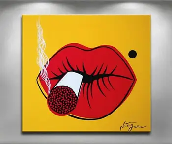 

Free Shipping 100%Hand made Pop art abstract Modern Decoration oil painting for home decoration four colours lips