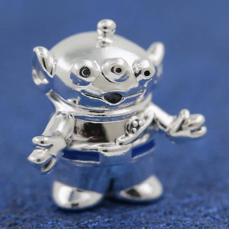 

New 925 Sterling Silver Bead Charm Blue Enamel Pixar Toy Story Alien Beads Fit Pandora Bracelet Bangle Diy Jewelry