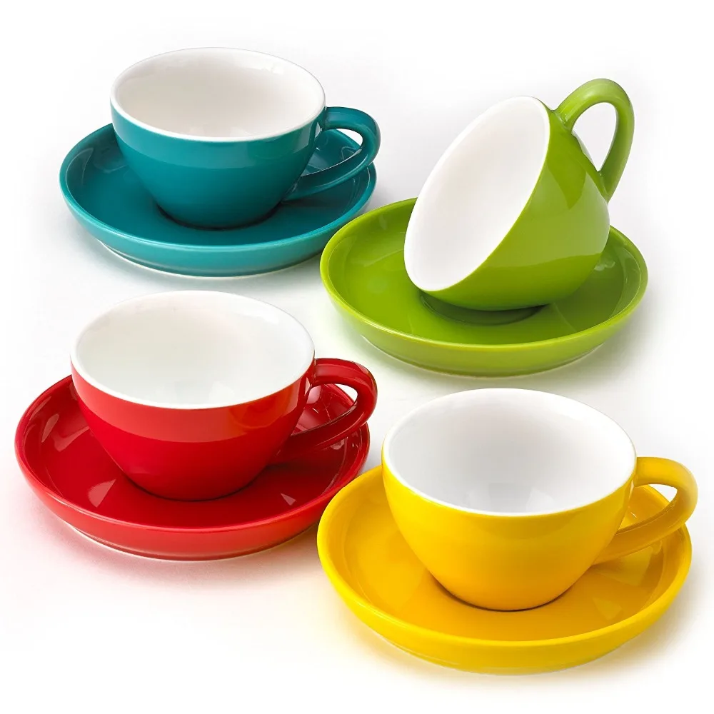 

Multi-Colors Cappuccino Cups and Saucers Durable Porcelain 220ml Capacity for Specialty Coffee Drinks Latte Macchia Art Cup