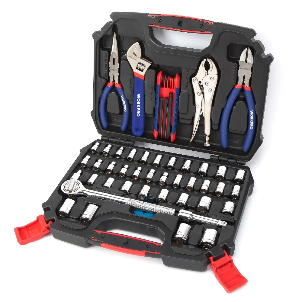 

WORKPRO 52PC Home Tool Sets Household Tool Kits Ratchet Spanner Wrench Sockets Pliers Hex Key