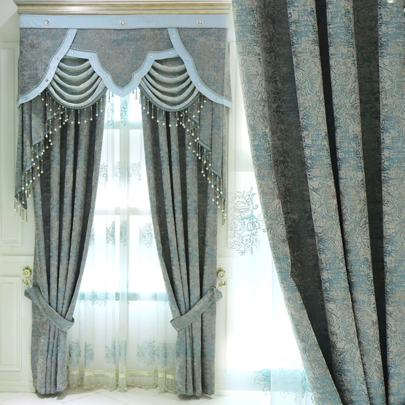 

Custom curtain modern European simple living room bedroom windows shade jacquard thick cloth blackout curtain valance E659