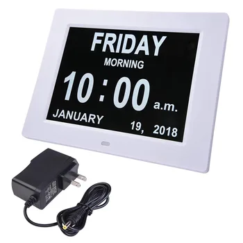 

Yescom 8" Large Digital LED Day Clock 6 Alarm Options Dimmable Calendar for Elderly Dementia Home Wall Table White