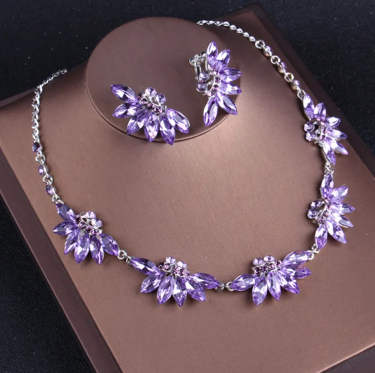 Noble Purple Crystal Bridal Jewelry Sets Necklaces Earrings Crown Tiaras Set African Beads Jewelry Set bridal jewelry sets crystal jewelry sets Wedding Dress Accessories