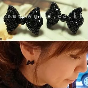 

New style fashion black exquisite bow knot full rhinestone crystal earrings women lovely stud earring