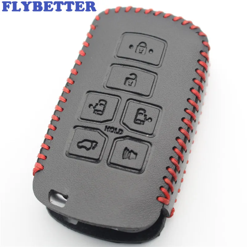 

FLYBETTER Genuine Leather 6Button Keyless Entry Smart Key Case Cover For Toyota 2011-2017 Sienna Without Keychain L474