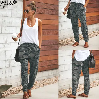 

Brand New Arrival Women Stretch Waist Military Army Camouflage Camo Cargo Trousers Casual Pants Pockets Pencil Pants