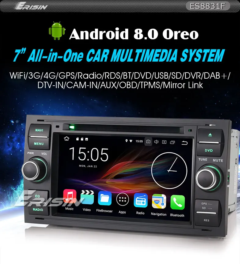 Top Erisin ES8831FB 7" Android 8.0 Octa core 4G RAM Car DVD GPS Radio DVR DAB+ DVD for Frod Transit Focus Fiesta Kuga 0