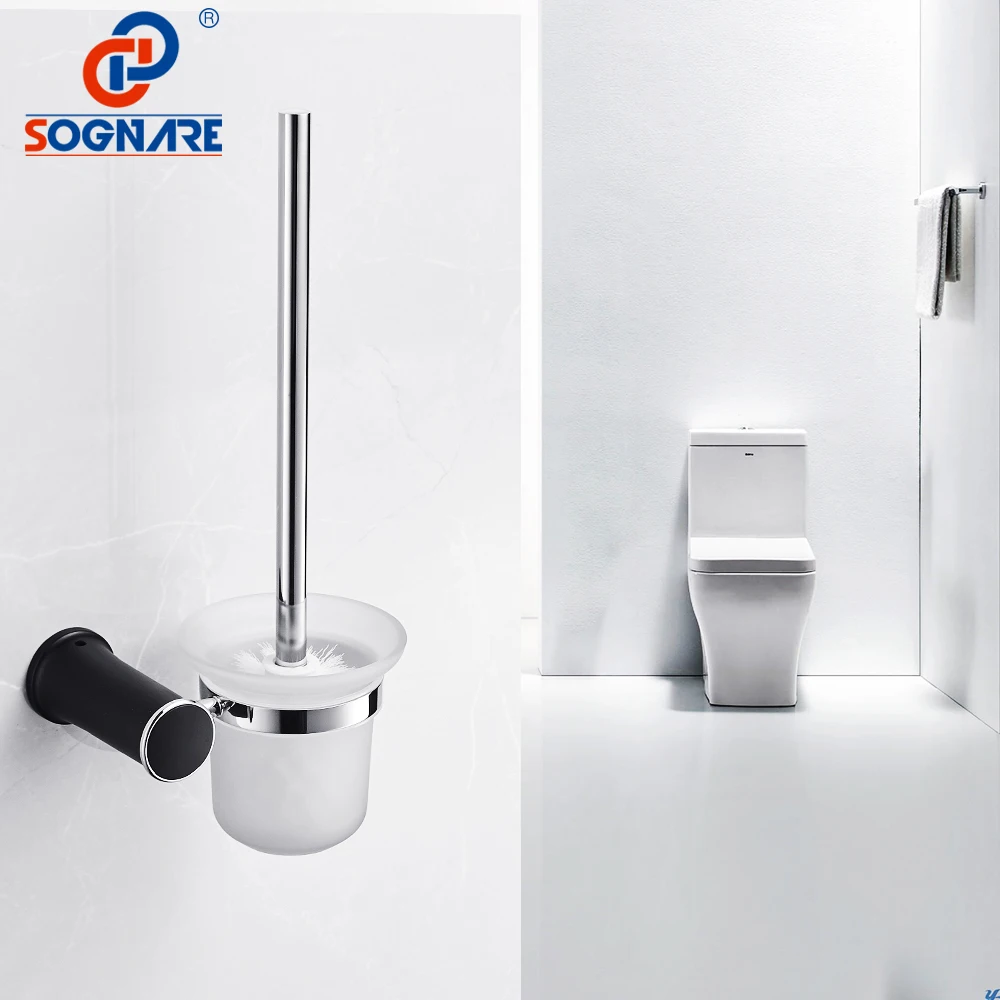 ABS Plastic Toilet Brush Holder Black Toilet Brush Holders with Glass